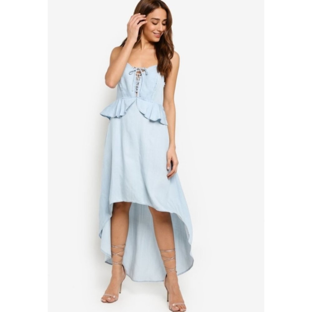 Guess Chambray Lace Up High-Low Denim Dress